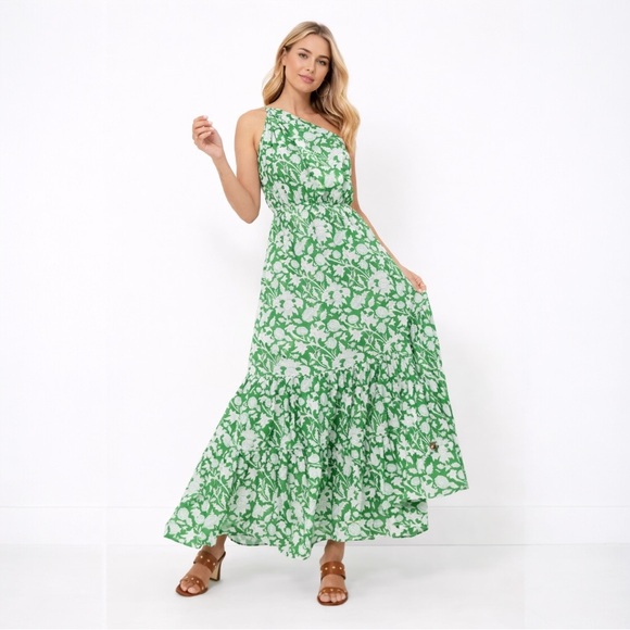 Tuckernuck Dresses & Skirts - CHARINA SARTE Green Botanica One Shoulder Maxi Dress Tuckernuck Exclusive